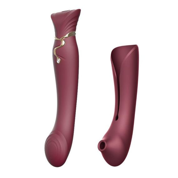 Смартвібратор 3в1 Zalo — Queen Wine Red, пульсівна перлина та вакуум, кристал Swarovski Sex Aura