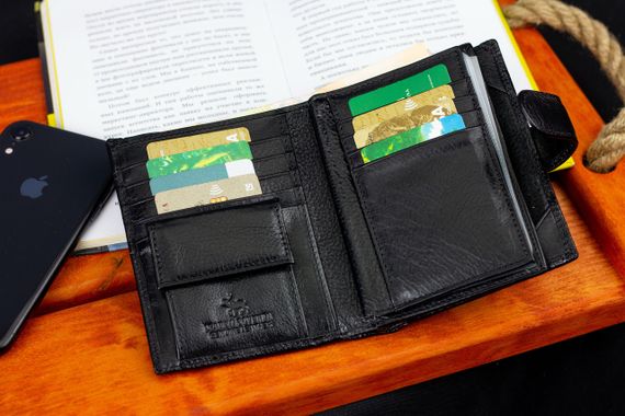 Гаманець портмоне чоловічий шкіряний маленький чорний для документів | Зображення 2