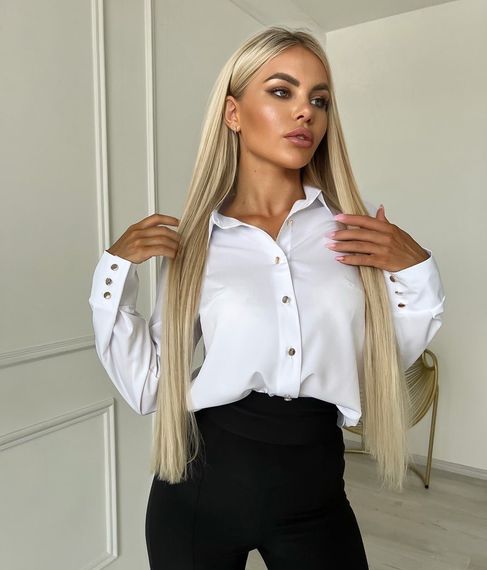 Женская блуза-рубашка на пуговицах с длинным рукавом на манжетах NA836 цвет белый, размер 46/48