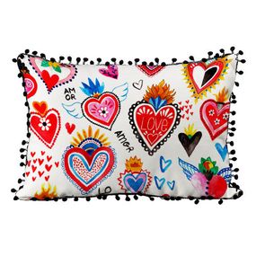 Подушка із мішковини з помпонами Love Amor 45x32 см (43PHBP_22L002)
