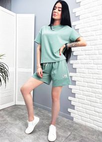 Женский летний костюм с шортами двухцветный GF07111 цвет фисташковый, размер 42/44