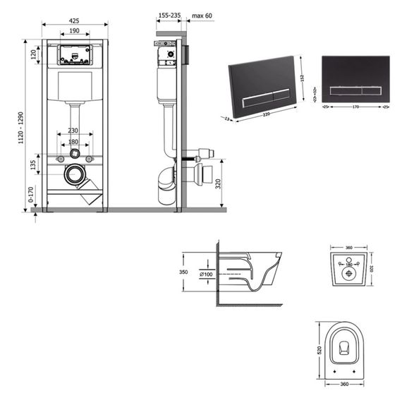 Набір Qtap Nest 4 в 1 підвісний унітаз Jay Ultra Quiet 520x360x320 + комплект інсталяції QT07335175W48195 | Зображення 1