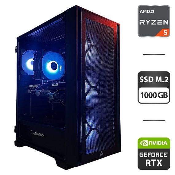 Збірка на замовлення: ігровий ПК Montech Air 1000 Premium Black Tower / AMD Ryzen 5 7500F (6 (12) ядер по 3.7 - 5.0 GHz) / 32 GB DDR5 / 1000 GB SSD M.2 / nVidia GeForce RTX 5060 Ti, 16 GB GDDR7, 128-bit / 750W