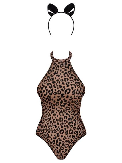 Еротичний костюм леопарда Obsessive Leocatia teddy XXL, боді, обруч з вушками sexstyle | Зображення 2