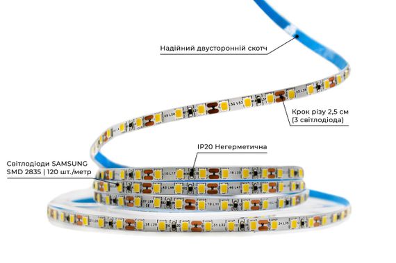 Світлодіодна LED стрічка PROLUM™ 5 ММ 12V 2835\120 IP20 Series "SG" Нейтральний-Білий (3800-4300K) | Зображення 2