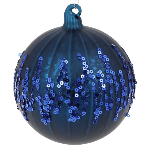 Ялинкова куля візерунок з пайеток 10см матове покриття індиго БОНА ДИ
