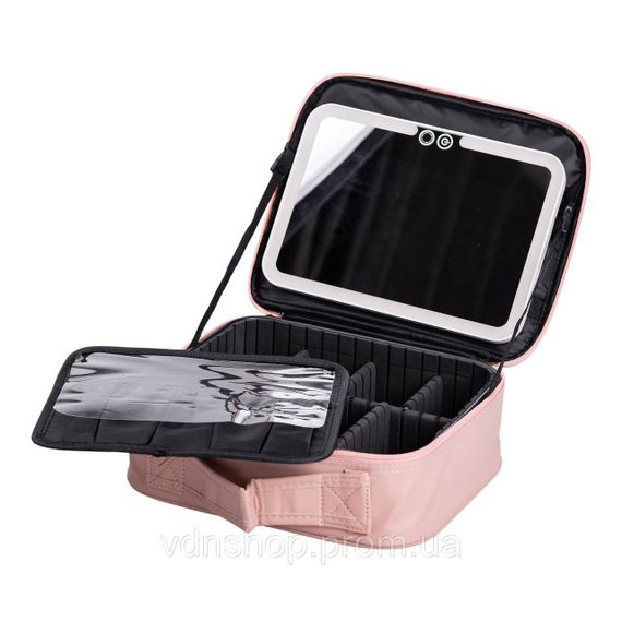 Органайзер косметичка з еко шкіри з дзеркалом та підсвічуванням 26×22×9 см HP-10-2AP | Зображення 3