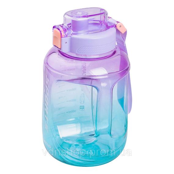 Пляшка для води спортивна 1,6 л пластикова з трубочкою з ремінцем 22 см Фіолетова HP-14-35V | Зображення 1