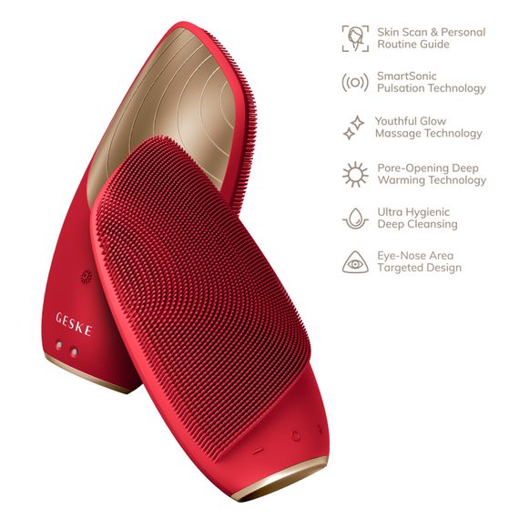 Електронна звукова термо щітка для обличчя GESKE Sonic Thermo Facial Brush 6в1 red | Зображення 1