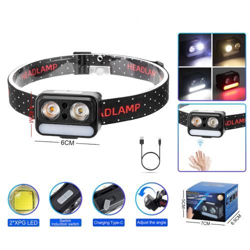 Ліхтар налобний 2069-XPG (white)+XPG(yellow)+5SMD(red), Motion Sensor, Li-Ion акумулятор, ЗУ Type-C