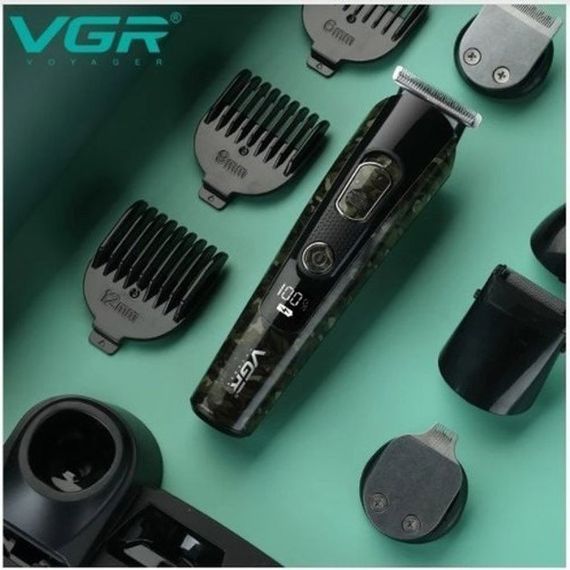 Машинка для стрижки волосся, носа, бороди, бритва VGR V-102 5в1 бездротовий триммер з дисплеєм камуфляж | Зображення 7