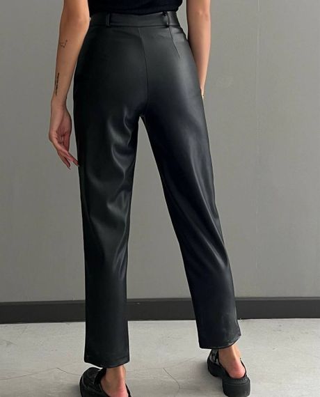 Женские укороченные широкие брюки из эко кожи BF1182 цвет черный, размер 42/44 | Зображення 1