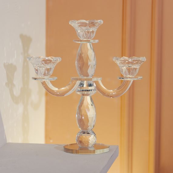 Канделябр на 3 свічки 24×9×25 см свічник настільний декоративний на ніжці прозорий HP-4-65 | Зображення 4