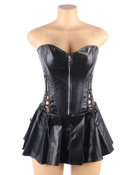 Корсет зі спідницею Star Night Sexy Leather та трусиками в комплекті, чорний, S | Зображення 1