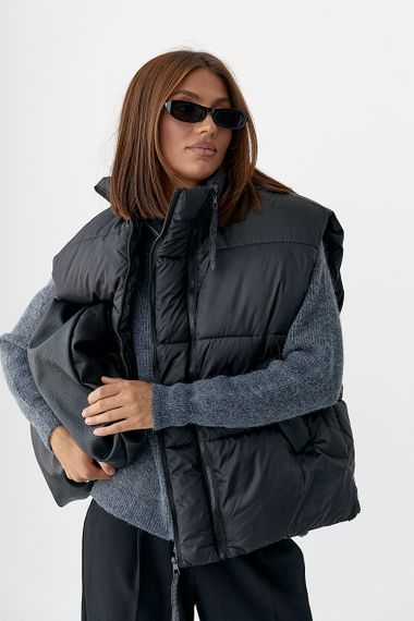 Жіноча тепла подовжена жилетка - чорний цвет, M (є розміри) | Зображення 4