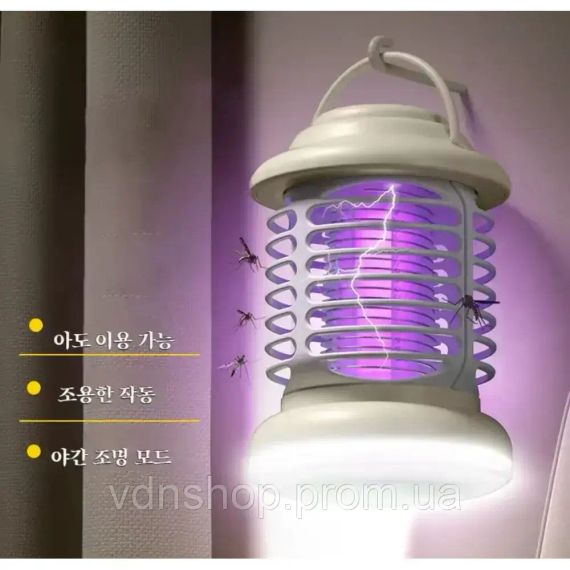 Лампа-фонарь кемпинговая антимоскитная с аккумулятором 1200 мАч и зарядным кабелем светодиодным освещением против комаров | Зображення 2