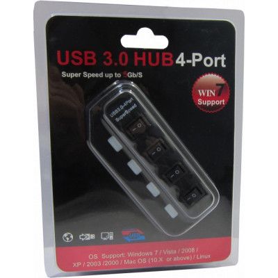 USB 3.0 HUB (концентратор) 4 порта с внешним блоком питания чёрный | Зображення 6