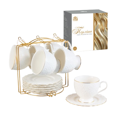 Сервіз чайний Перліта 12 предметів (ч.260мл + блюдце d14см) на стійці S&T