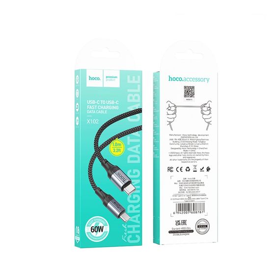 USB Hoco X102 Type-C to Type-C 60W | Зображення 1