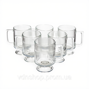 Набір скляних чашок 300 мл (6 шт) з рифленого скла HP-19-L7