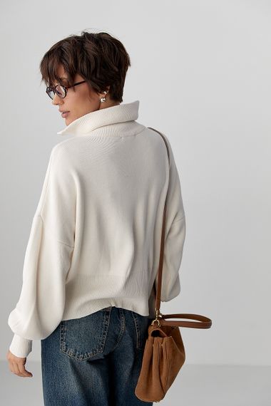 Трикотажний вільний кардиган на блискавці - молочний цвет, ONE SIZE (є розміри) | Зображення 1