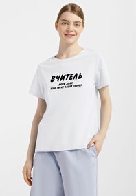 Футболка жіноча біла з принтом "Вчитель", L