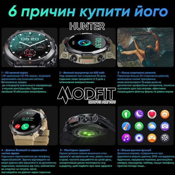 Розумний годинник Modfit Hunter All Black 36 мм. | Зображення 2