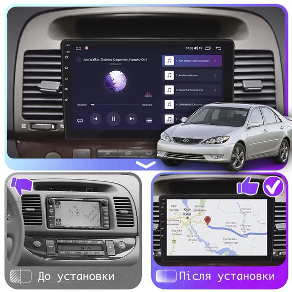Штатная магнитола Lesko для Toyota Camry V (XV30) Рестайлинг 2004-2006 9" 4/64Gb/ 4G/ Wi-Fi/ CarPlay Premium | Зображення 2