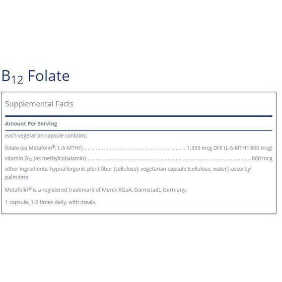 Вітамін Б12 Pure Encapsulations B12 Folate 800 mcg 60 Caps | Зображення 1