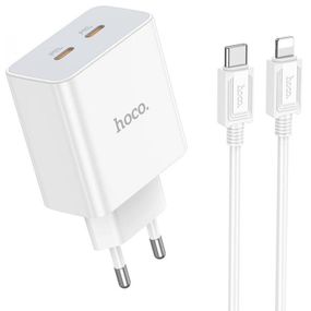 МЗП Hoco C108A PD 35W (2USB-C) + кабель Type-C to Lightning White