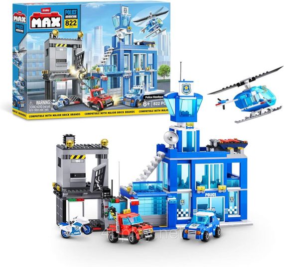 Конструктор Zuru Max Поліцейський відділок з автомобілями, мотоциклом і вертольотом