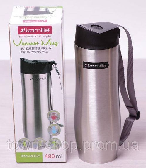 Термокружка Kamille Elegance Gloss 480мл с ремешком KM-2056 | Зображення 3
