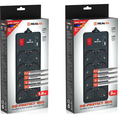Сетевой фильтр питания REAL-EL RS-PROTECT 805 3m, black (EL122300043) | Зображення 2