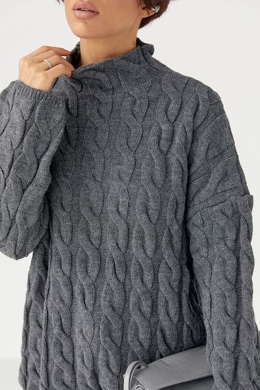 Светр оверсайз у косички - сірий цвет, ONE SIZE (є розміри) | Зображення 3