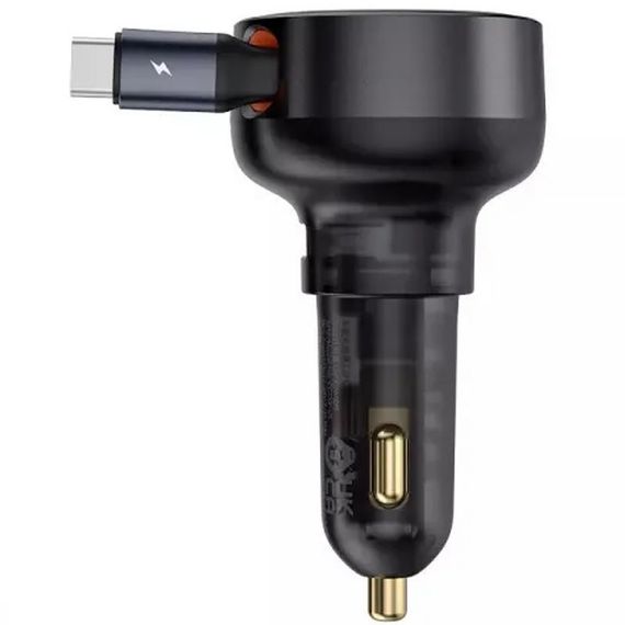 АЗП Baseus Enjoyment Pro PD60W+QC3.0 with retractable cable (1USB-A/1C) (C000578) Cluster Black | Зображення 2