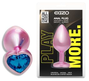 Анальная пробка с кристаллом EGZO - Pink Perl Heart Plug Blue, size S Sex Aura