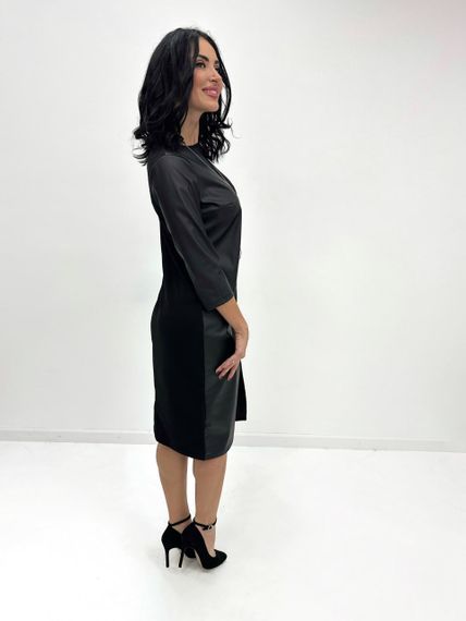 Женское красивое нарядное платье с экокожей GF8977 размер 42/44 цвет черный | Зображення 2