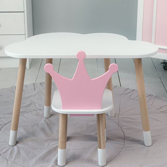 Дитячий стіл білий хмарка і стільчик корона дитячий рожевий. Дитячий білосніжний столик | Зображення 2