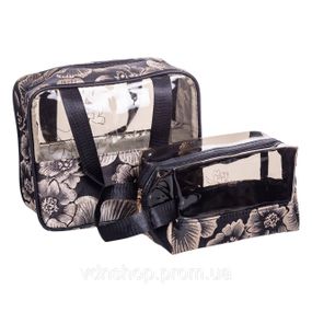 Набір прозорих жіночих косметичок для дому 2 (шт) дорожня косметичка в сумку для косметики, макіяжу, ліків, пензлів Чорний