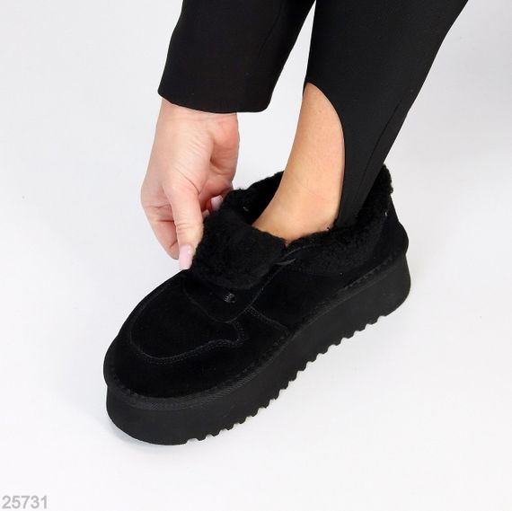Чорні кросівки уггі натуральна замша + хутро Тедді | Зображення 7