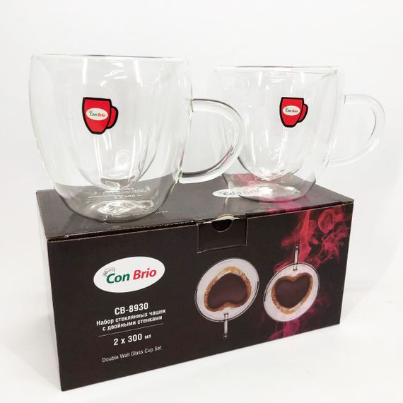 Набір скляних чашок із подвійними стінками (серце) Con Brio СВ-8930-2, 2шт, 300мл | Зображення 9