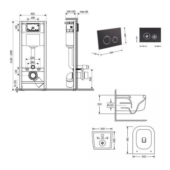 Готове рішення Qtap для ванної кімнати: підвісний унітаз Gemini Ultra Quiet 485×340×350 + комплект інсталяції Nest 4в1 (кругла | Зображення 1