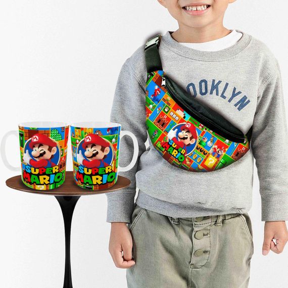 Набор: детская сумка-бананка+кружка Супер Марио 32х15см,бананка для мальчика через плечо на подарок (00971)