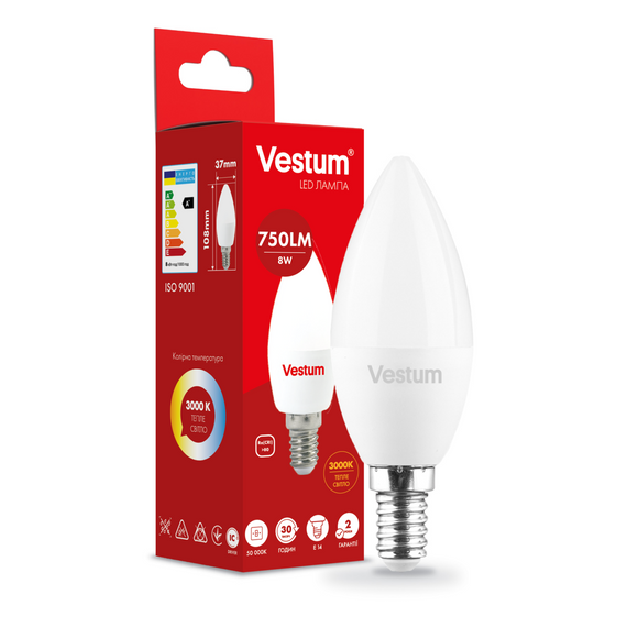 Світлодіодна лампа Vestum C37 8W 3000K 220V E14 1-VS-1312 | Зображення 2