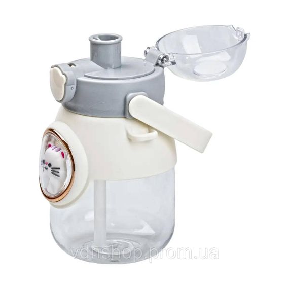 Пляшка для води з трубочкою 820 мл дитяча з ручкою та ремінцем Сірий HPGM2217G | Зображення 3