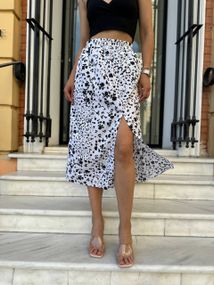 Женская летняя легкая юбка миди с разрезом с цветочным принтом AG150 размер 42/44 цвет белый