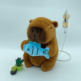 М'яка плюшева іграшка-подушка Капібара з рибкою-антистрес із холофайбером, вишивкою і знімним чохлом