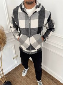 Теплая мужская байковая рубашка в клетку на молнии с капюшоном размер 52/54 цвет черный adl100