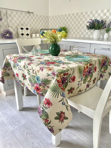 Скатертина гобеленова MARTE048 Тропіки Limaso, 137х137, Квадратна, Повсякденний, Без люрексу, 75% поліестер, 22% бавовна, 3% акрил, Гобелен | Зображення 3