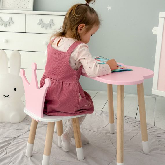 Стіл хмарка і стільчик рожевий  корона з білим сидінням. Столик для занять, ігор, їжі | Зображення 7